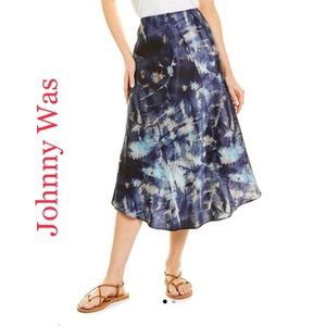 Johnny Was silk tie dye Asymmetrical skirt in hues of blue size L NWT